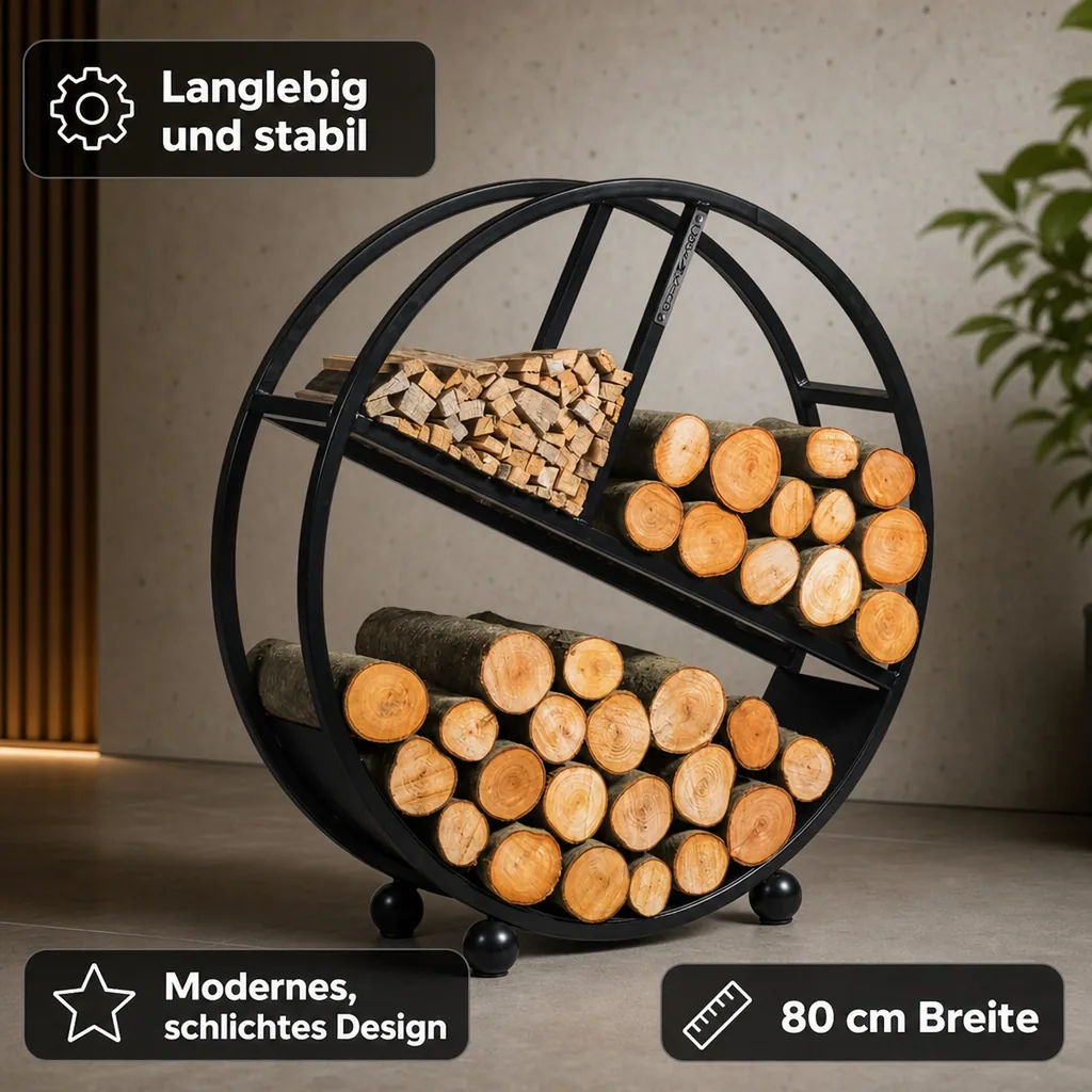 Kaminholzregal Stahl 80 cm, Brennholzregal Modern, Naturstahl