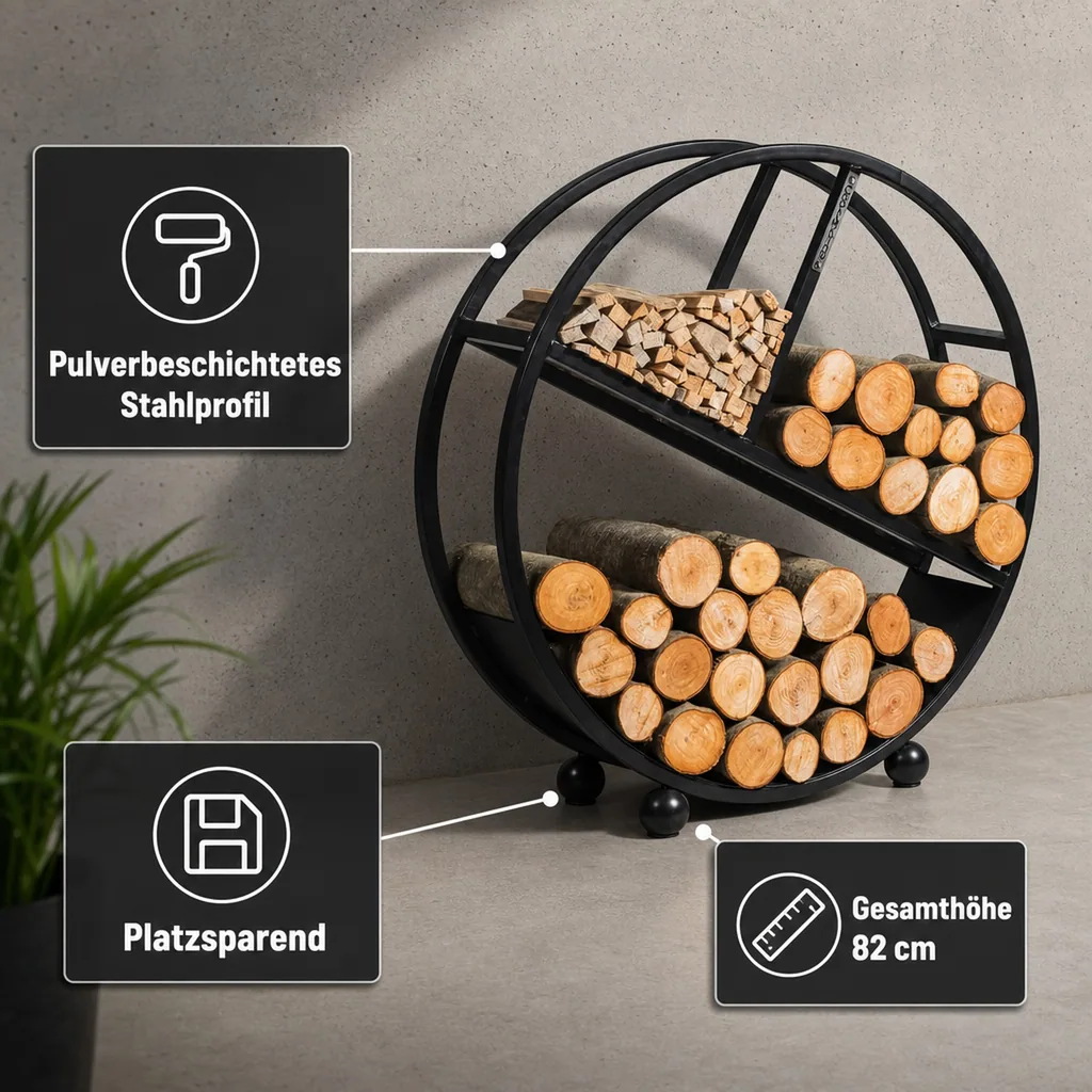 Kaminholzregal Stahl 80 cm, Brennholzregal Modern, Naturstahl
