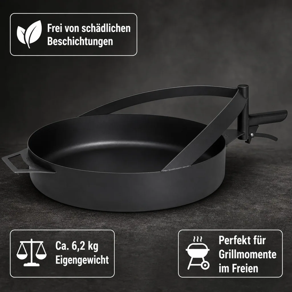 Feuerpfanne 50 cm, Pfanne für Feuerschale, Naturstahl Grillpfanne