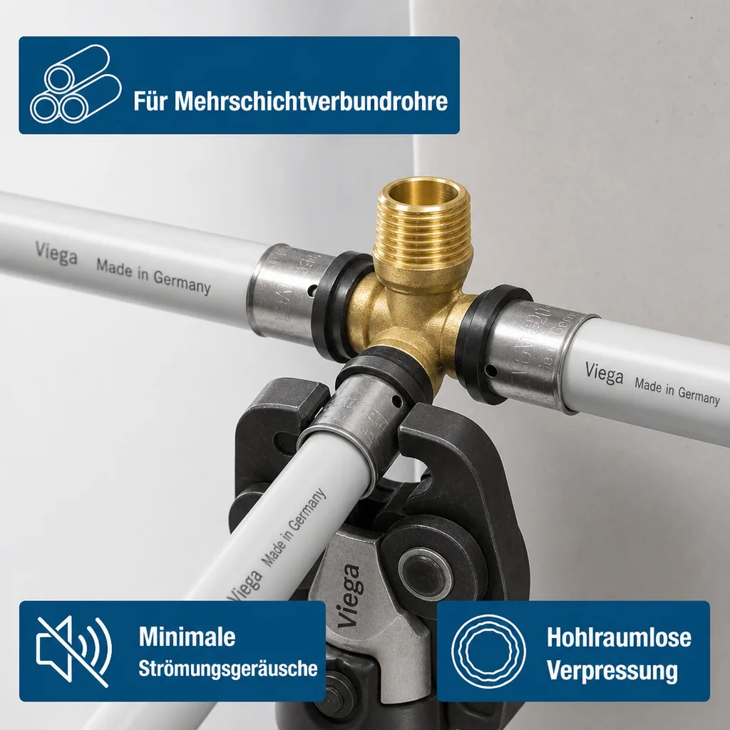 Pressfitting T-Stück 26 mm, T Stück 3/4 Zoll AG, Pressfitting für Mehrschichtverbundrohr