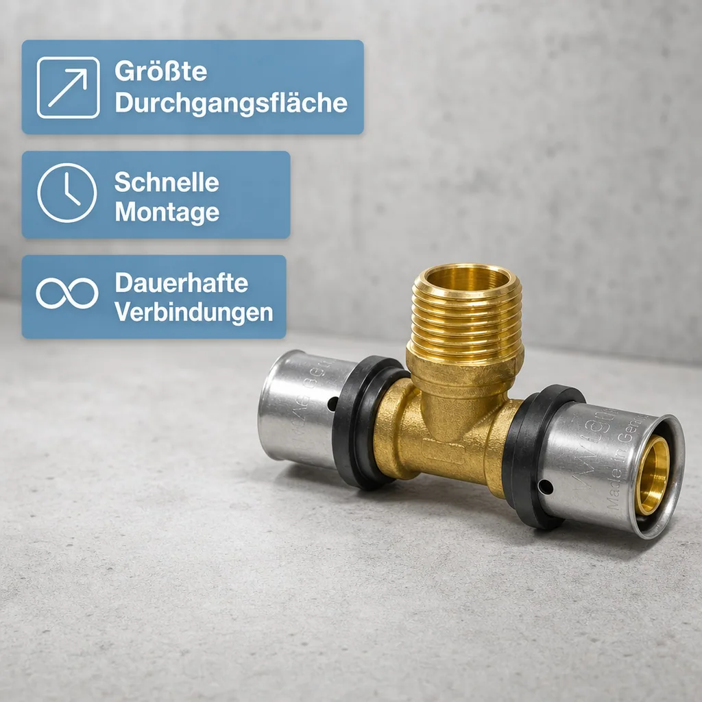 Pressfitting T-Stück 26 mm, T Stück 3/4 Zoll AG, Pressfitting für Mehrschichtverbundrohr