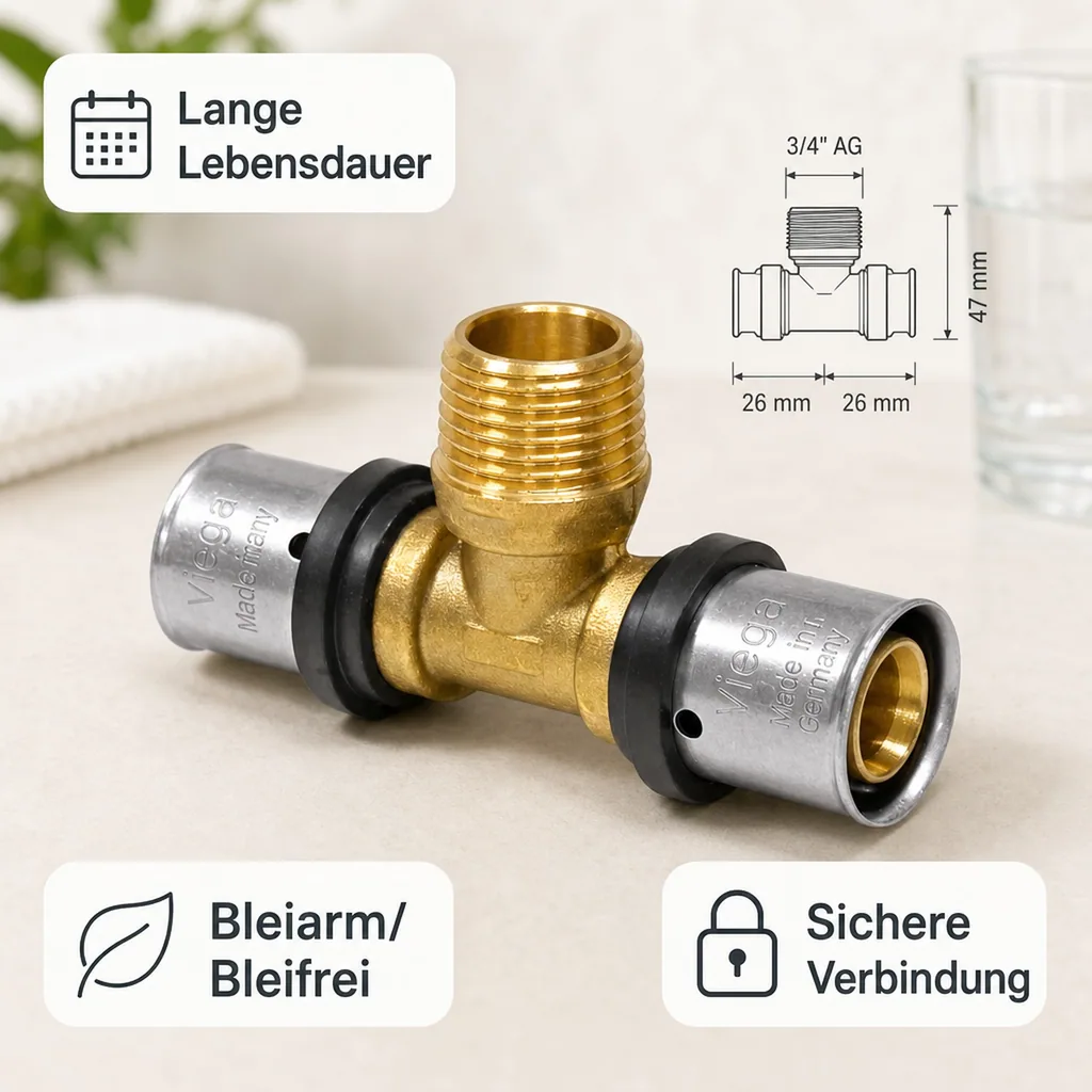 Pressfitting T-Stück 26 mm, T Stück 3/4 Zoll AG, Pressfitting für Mehrschichtverbundrohr