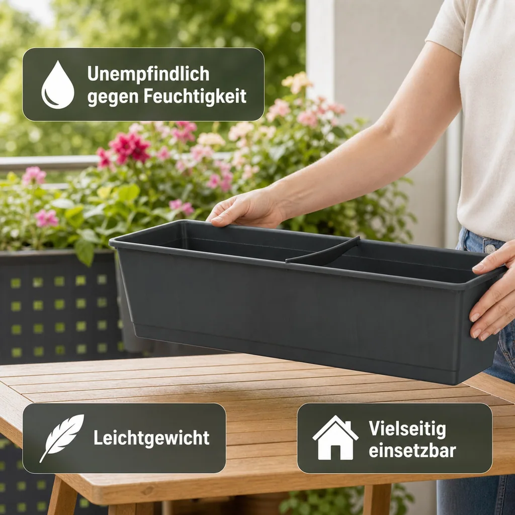 Blumenkasten 80 cm anthrazit, Kunststoff, Balkonkasten