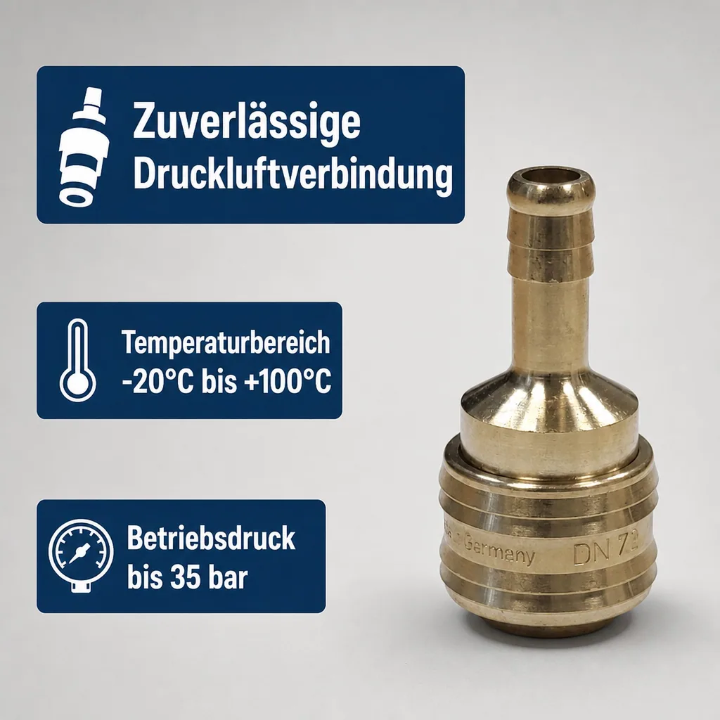 Druckluftkupplung, Kupplungsdose Druckluft, 9mm Schlauchtülle