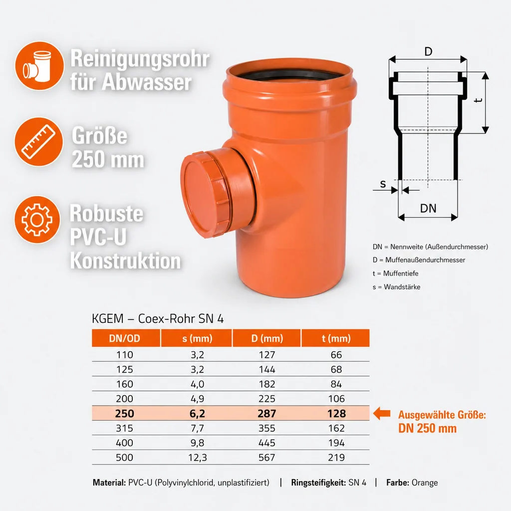KG Rohr 250, Reinigungsrohr, DN 250, Abwasserrohr