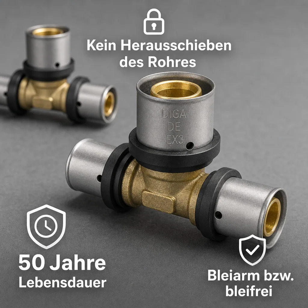 Pressfitting T-Stück Mitte erweitert 20 x 2 - 26 x 3 - 20 x 2