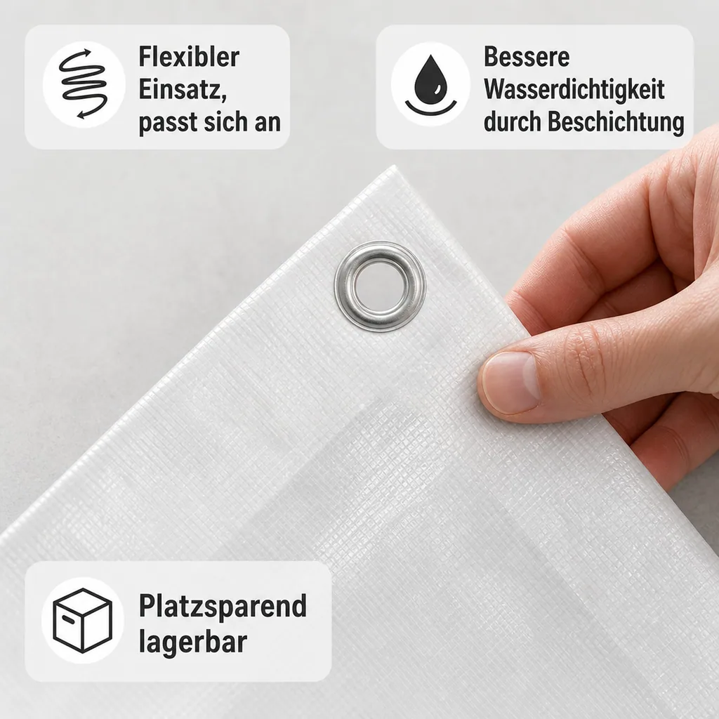 Abdeckplane 3x6m, 180 g/m², weiß, wasserdicht, reißfest, UV-beständig