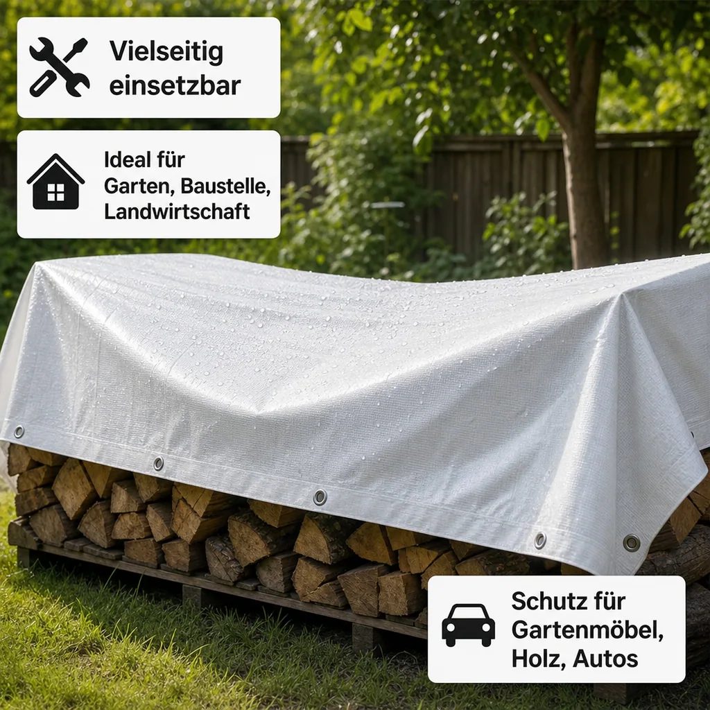 Abdeckplane 3x6m, 180 g/m², weiß, wasserdicht, reißfest, UV-beständig