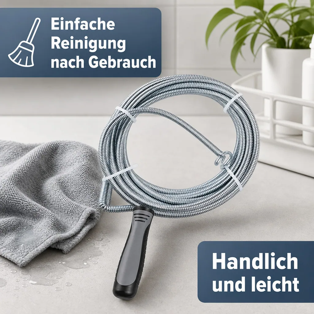 Rohrreinigungsspirale 5 m, Abflussreinigung, Spirale zur Rohrreinigung