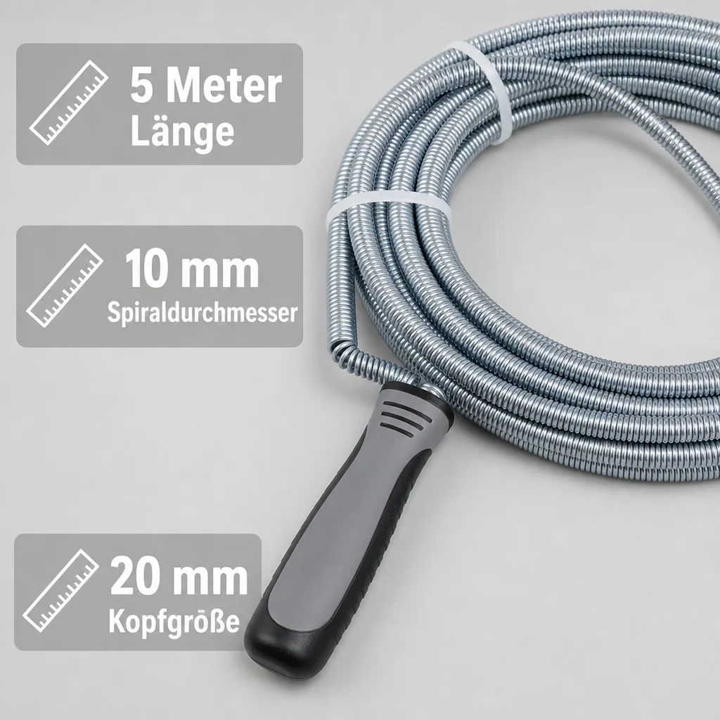 Rohrreinigungsspirale 5 m, Abflussreinigung, Spirale zur Rohrreinigung