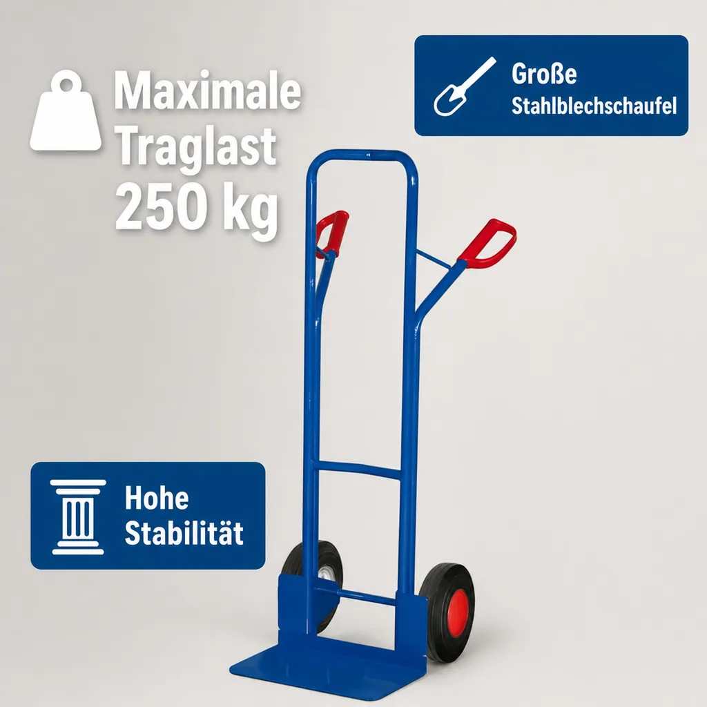 Stahlrohrkarre, 250 kg, große Schaufel, Vollgummireifen