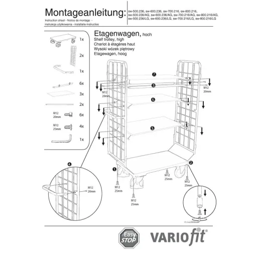 Paketwagen, Transportwagen mit Gitter, 400kg Traglast, 4 Böden