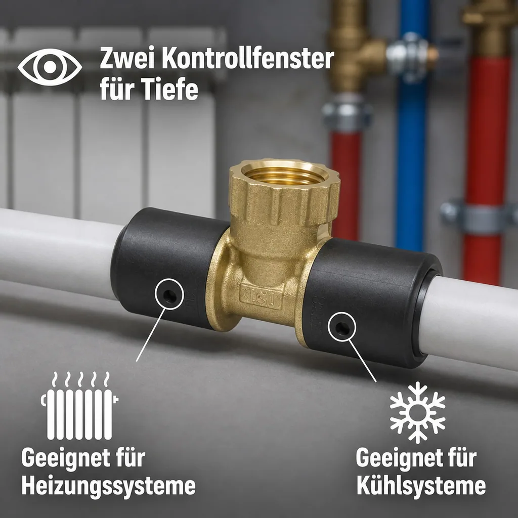 Steckfitting T-Stück, 20mm, 3/4 Zoll, Trinkwasser, Heizung