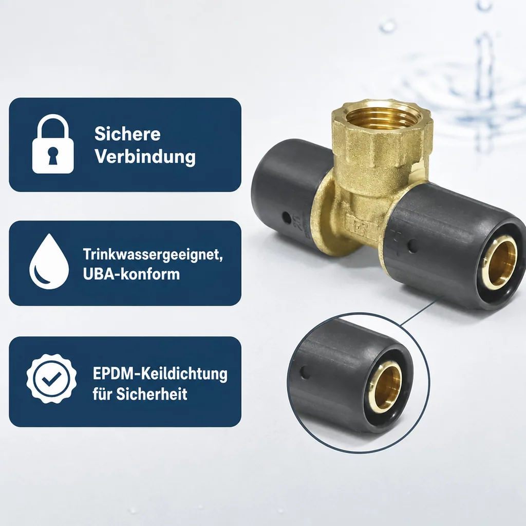 Steckfitting T-Stück, 20mm, 3/4 Zoll, Trinkwasser, Heizung
