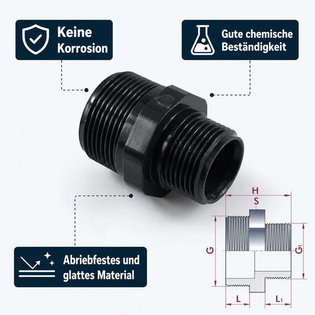 PVC - U Doppelnippel reduziert AG 1" x 1/2"
