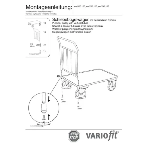 Transportwagen 400 kg, Schiebebügelwagen, Industriewagen, mit EasySTOP