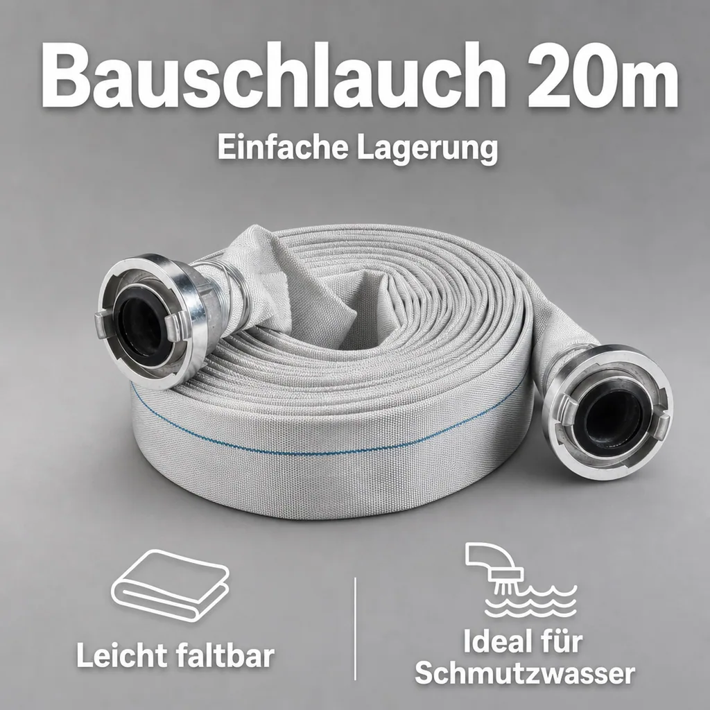 Bauschlauch 20m, Industrieschlauch, Druckschlauch mit Storz Kupplung