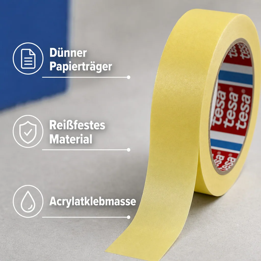 Malerband, Präzisionskrepp, Abklebeband, 25 mm x 50 m, gelb