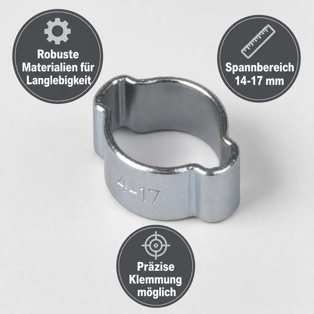 Schlauchschellen, 2 Ohr Klemmschellen 14-17mm, W1 Schellen