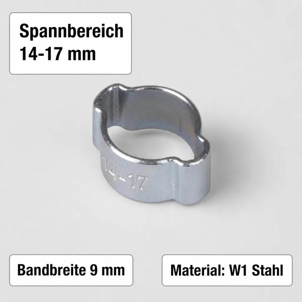 Schlauchschellen, 2 Ohr Klemmschellen 14-17mm, W1 Schellen