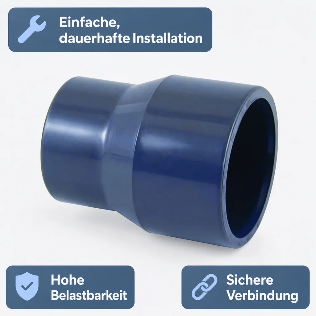 PVC Reduktion, PVC Reduzierstück lang 32-25mm x 20mm PN16