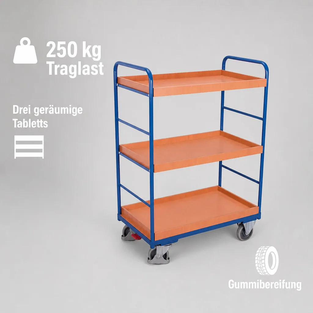 Transportwagen 250 kg, Servierwagen hoch, Etagenwagen Industrie, Tablettwagen