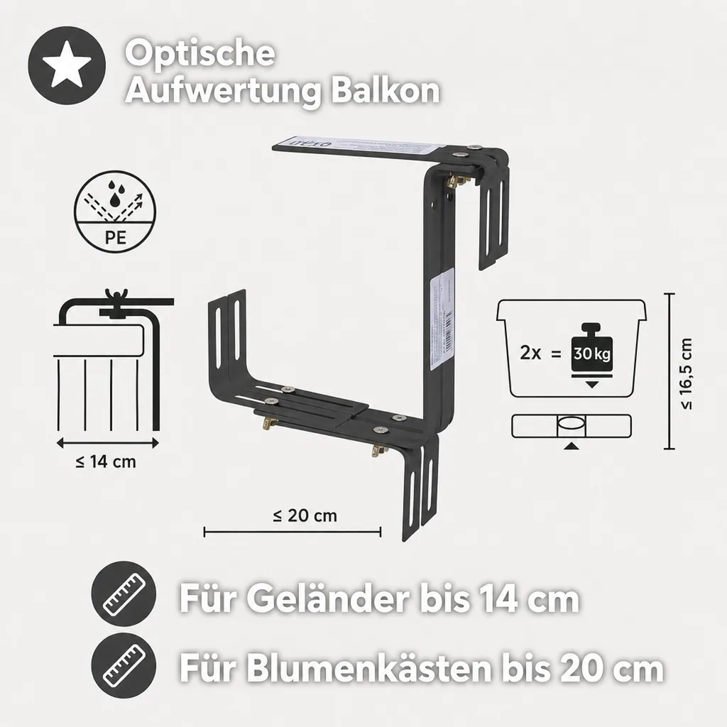 Blumenkastenhalterung, Balkonkastenhalterung Geländer, 1 Paar Typ C, verstellbar anthrazit