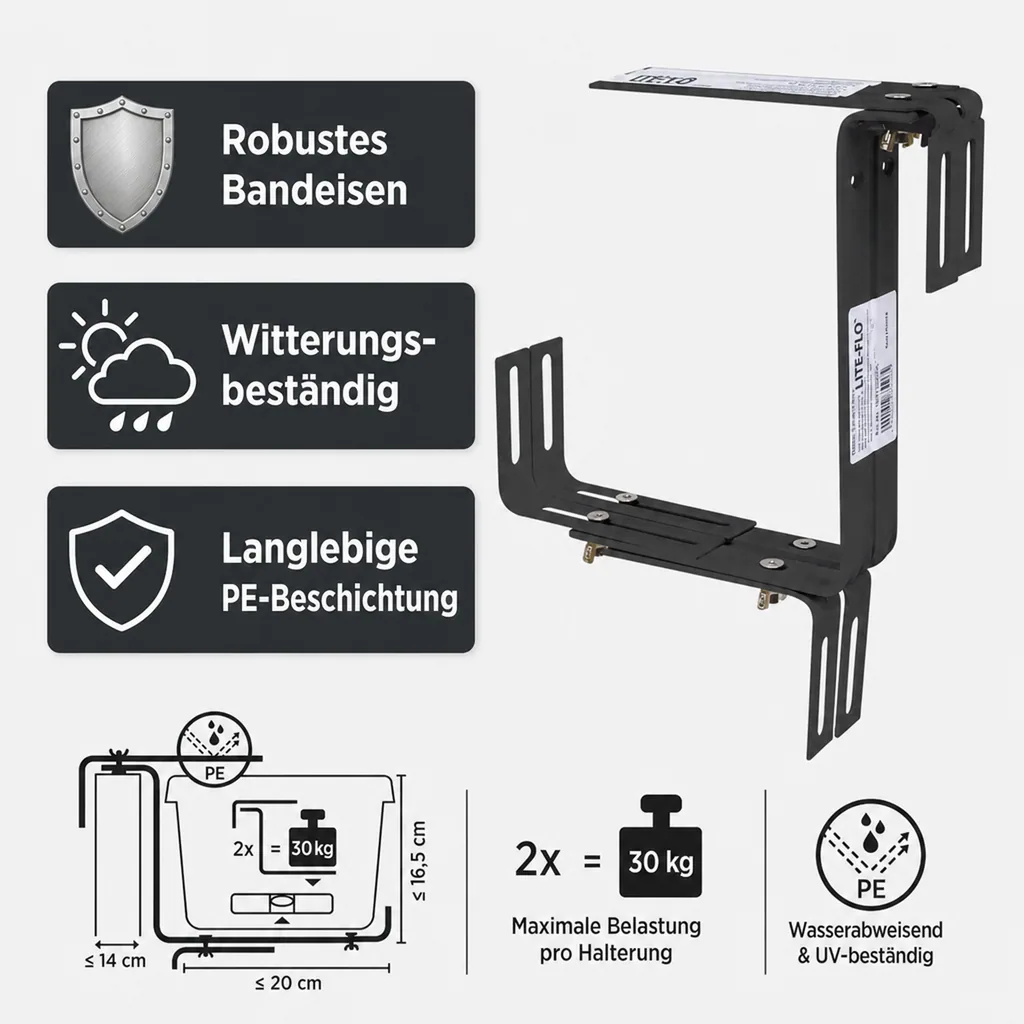 Blumenkastenhalterung, Balkonkastenhalterung Geländer, 1 Paar Typ C, verstellbar anthrazit