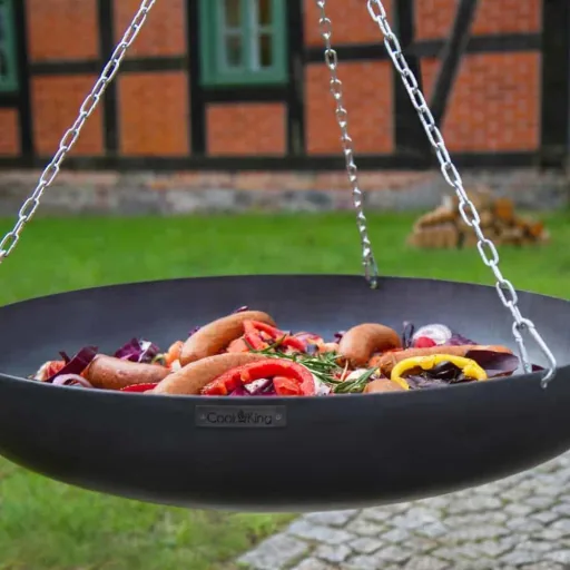 Outdoor Wok, Stahl Wok, Wok 60 cm, mit Dreibein und Kurbel