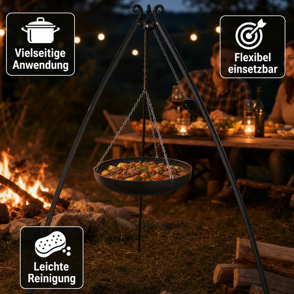 Outdoor Wok, Stahl Wok, Wok 60 cm, mit Dreibein und Kurbel