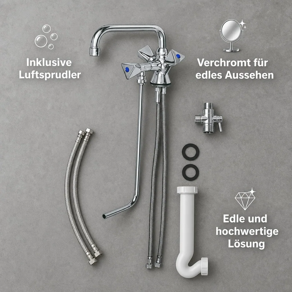 Wasserhahn, Küchenarmatur, Wasserarmatur - Mischbatterie, Model „BRUSE“, für 1 Becken Niederdruck