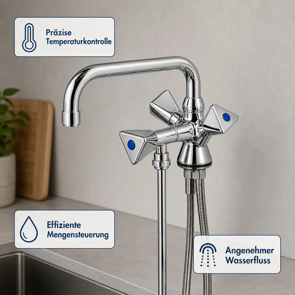 Wasserhahn, Küchenarmatur, Wasserarmatur - Mischbatterie, Model „BRUSE“, für 1 Becken Niederdruck