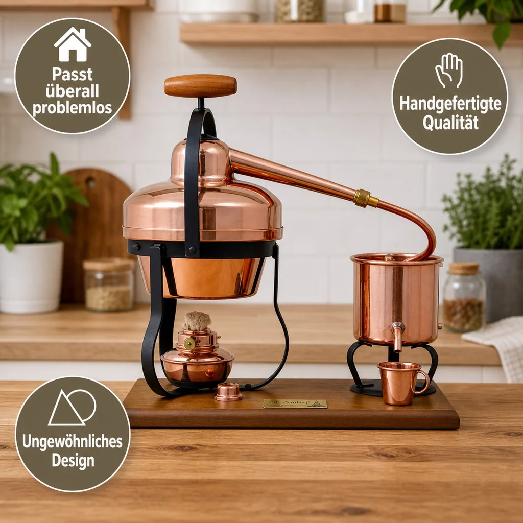 Destille, Destilliergerät, Destillationsapparatur - mit Spiritusbrenner, 1,25L