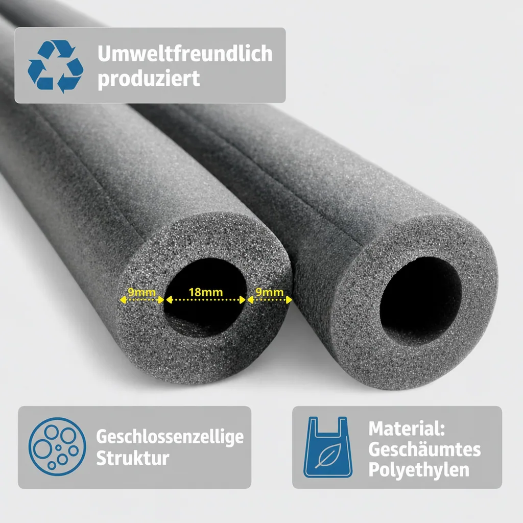 Isolierschlauch 2x1m, Rohrisolierung 18mm, Heizungsrohr Isolierung 9mm