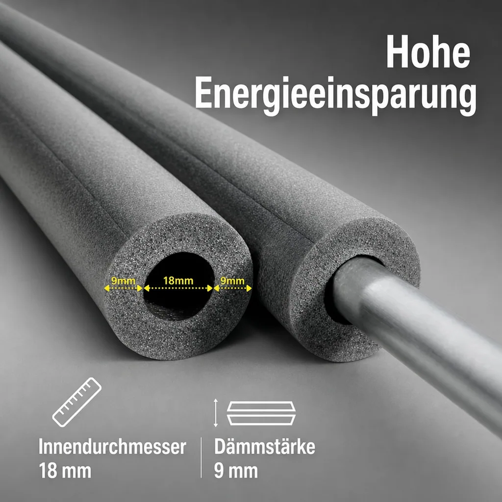 Isolierschlauch 2x1m, Rohrisolierung 18mm, Heizungsrohr Isolierung 9mm