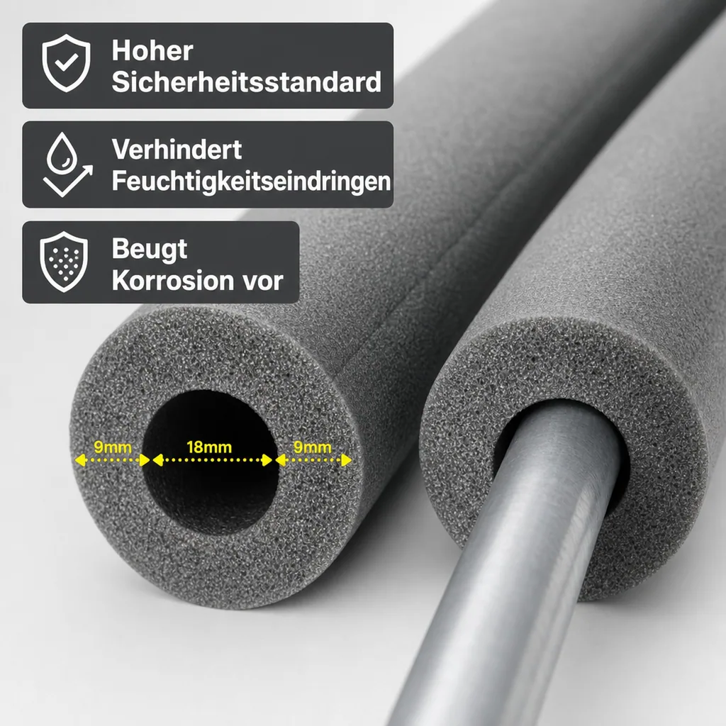 Isolierschlauch 2x1m, Rohrisolierung 18mm, Heizungsrohr Isolierung 9mm