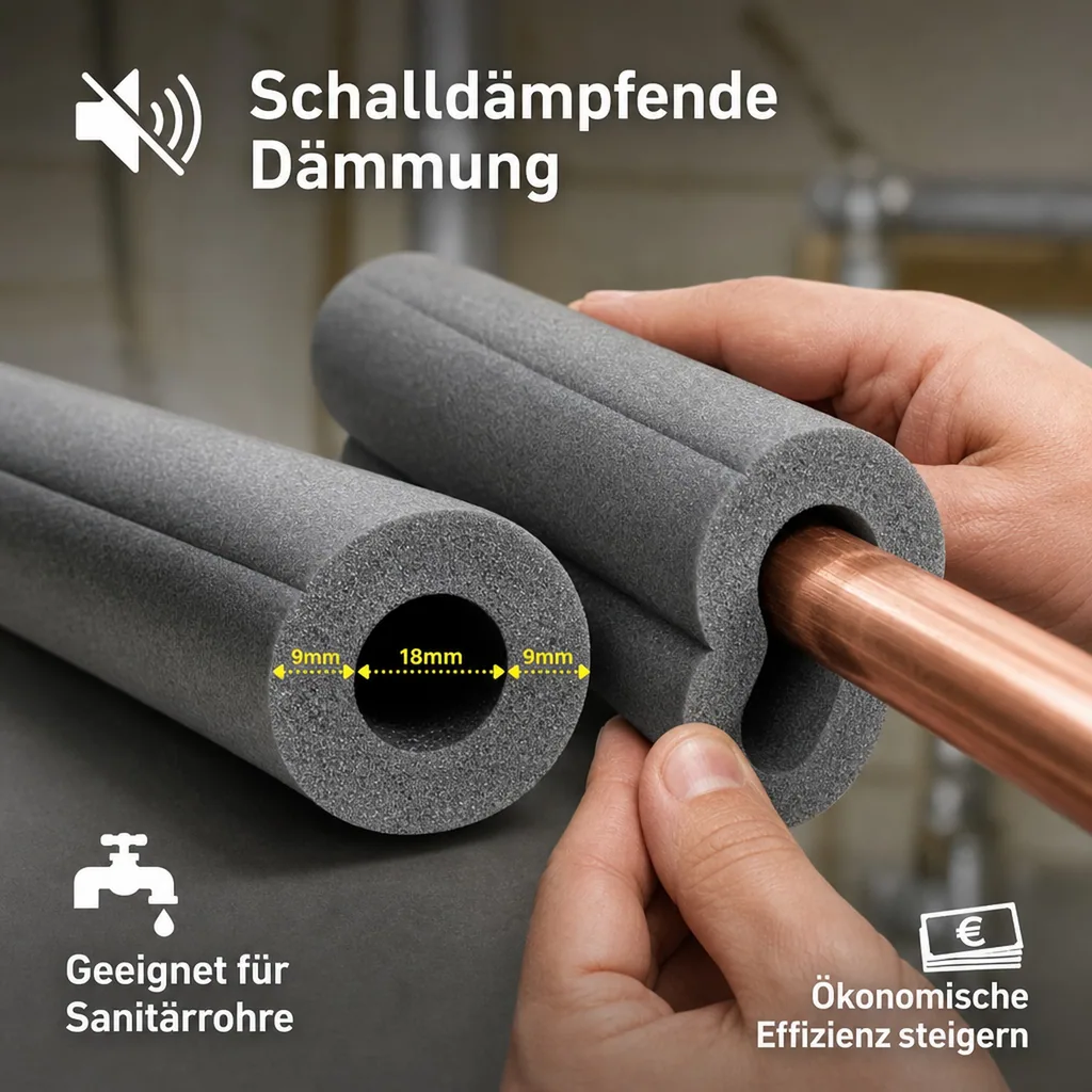 Isolierschlauch 2x1m, Rohrisolierung 18mm, Heizungsrohr Isolierung 9mm