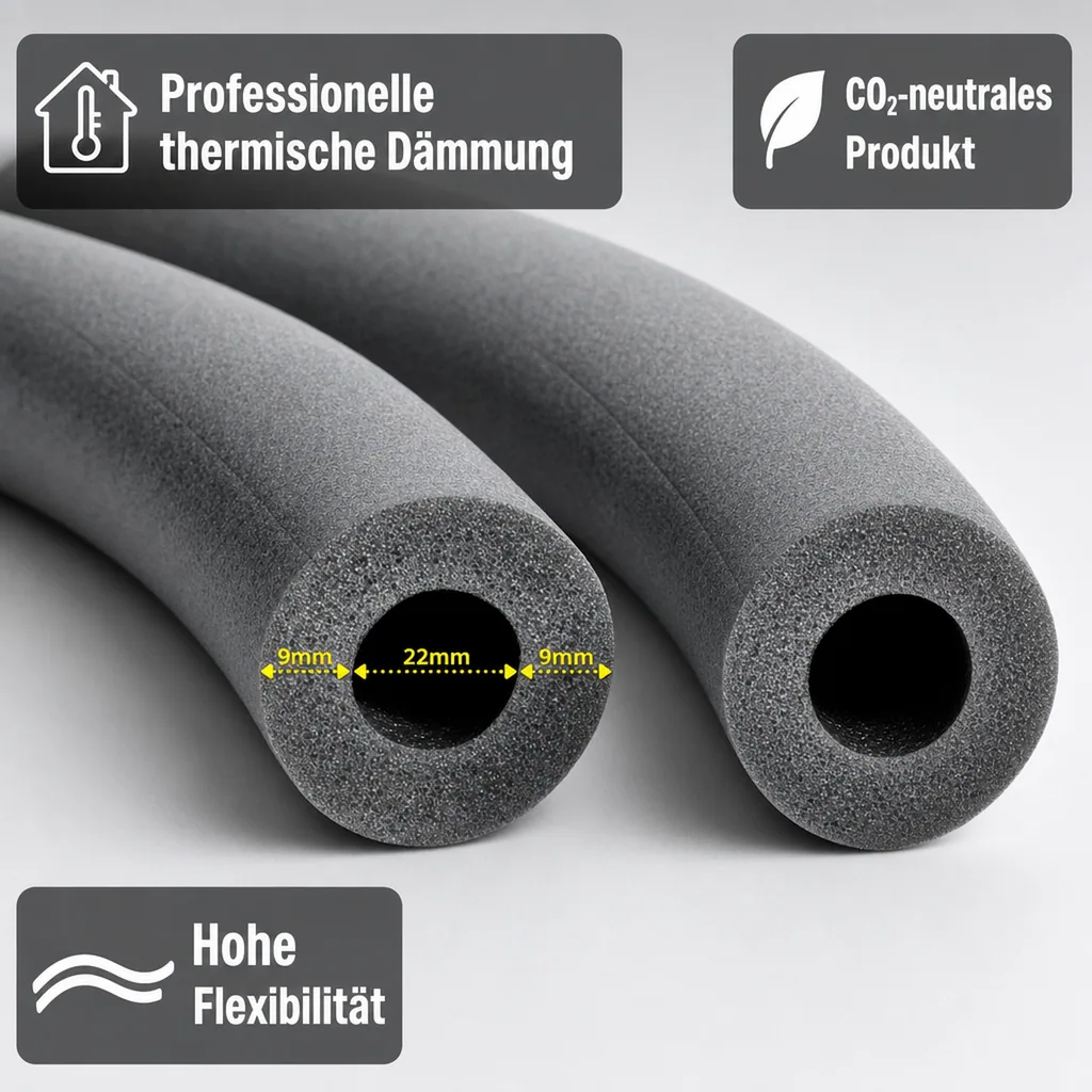 Isolierschlauch 22mm, 2x1m, 9mm Dämmung, Rohrisolierung Heizung Sanitär