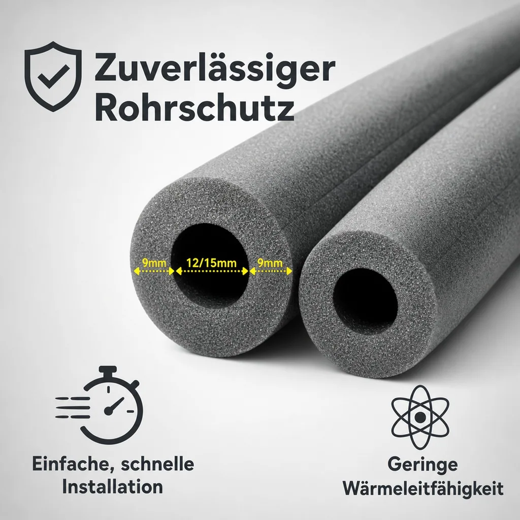 Isolierschlauch 2m, Rohrisolierung 12/15 mm, Heizung und Sanitär Dämmung