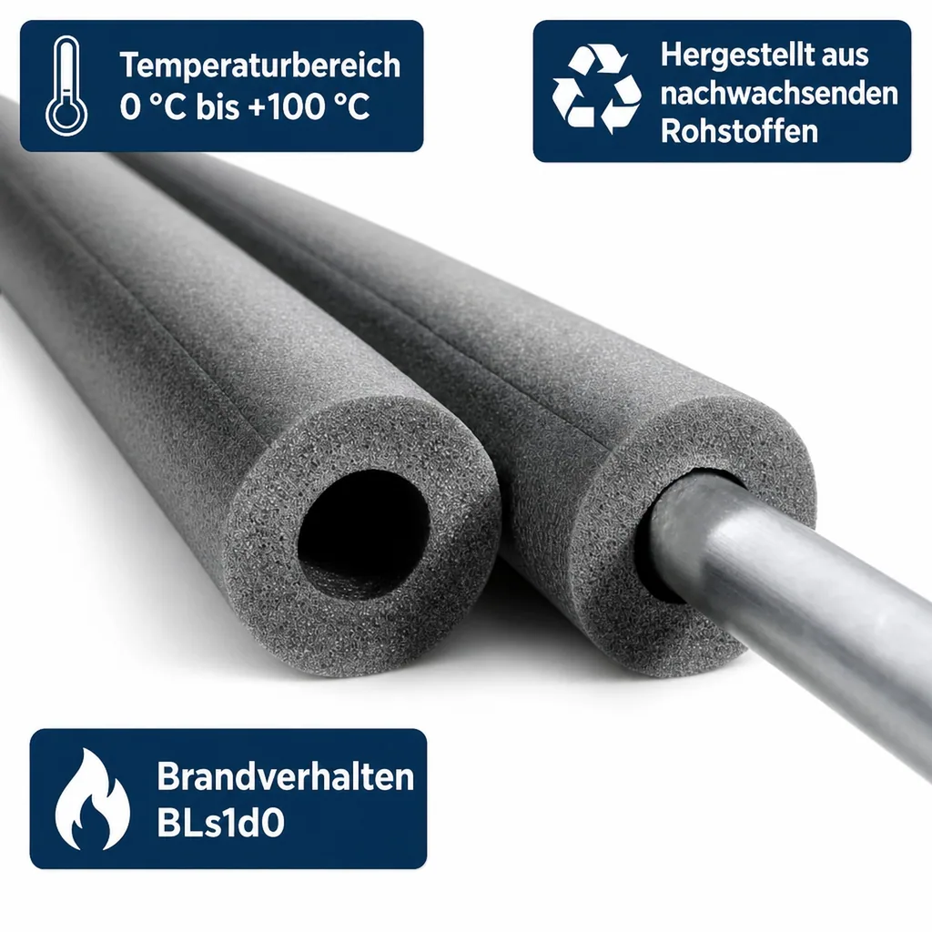Rohrisolierung 54mm, 2m Isolierschlauch, 9mm Dämmung, Heizung Sanitär