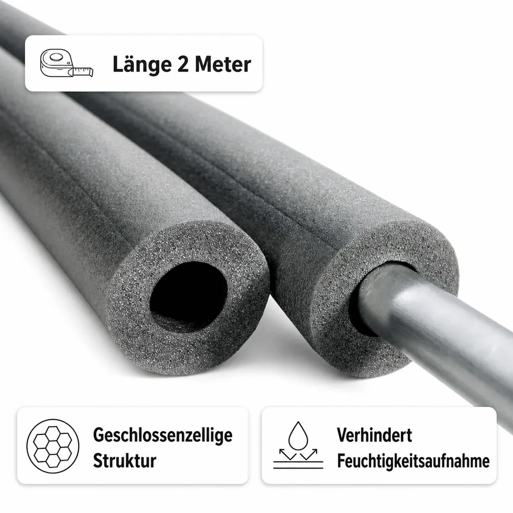 Rohrisolierung 54mm, 2m Isolierschlauch, 9mm Dämmung, Heizung Sanitär