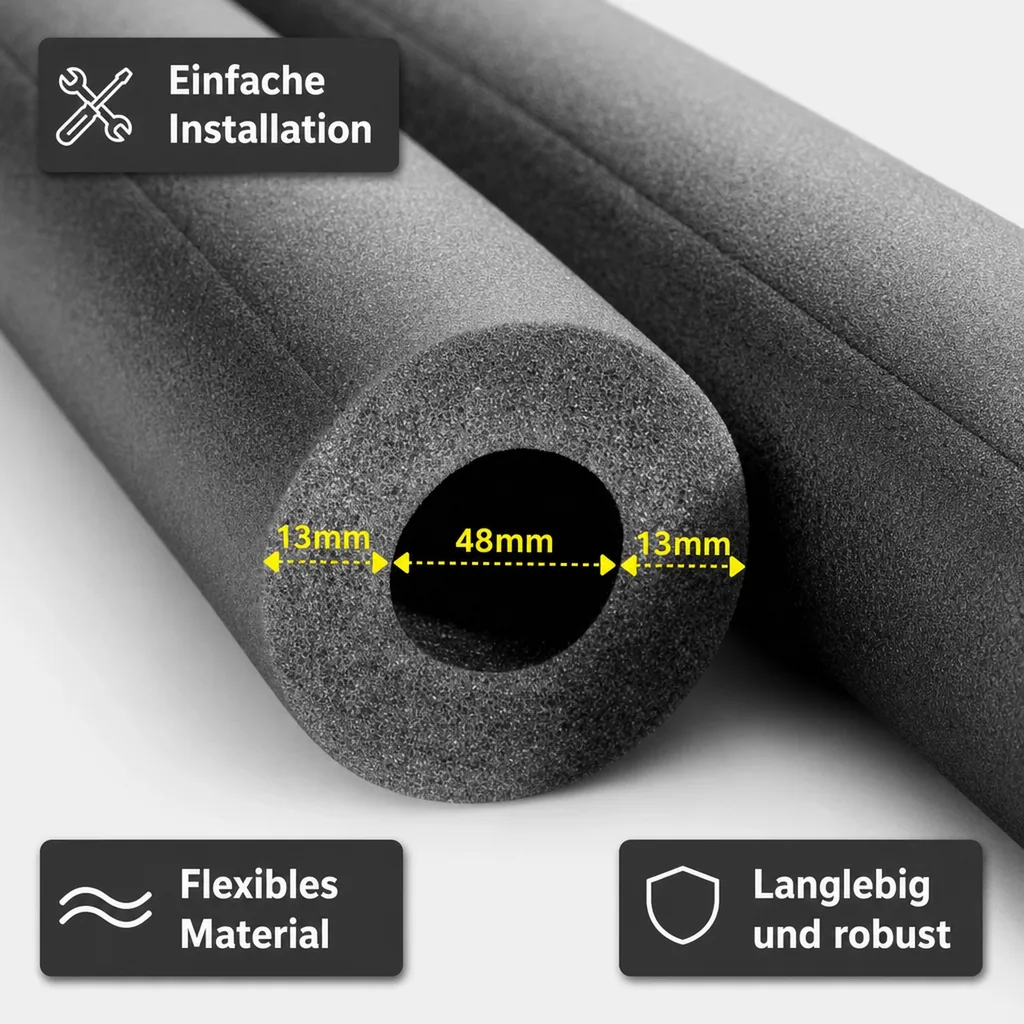 Heizungsrohr Isolierung 2x1m, Isolierschlauch Ø48mm, 13mm Dämmung