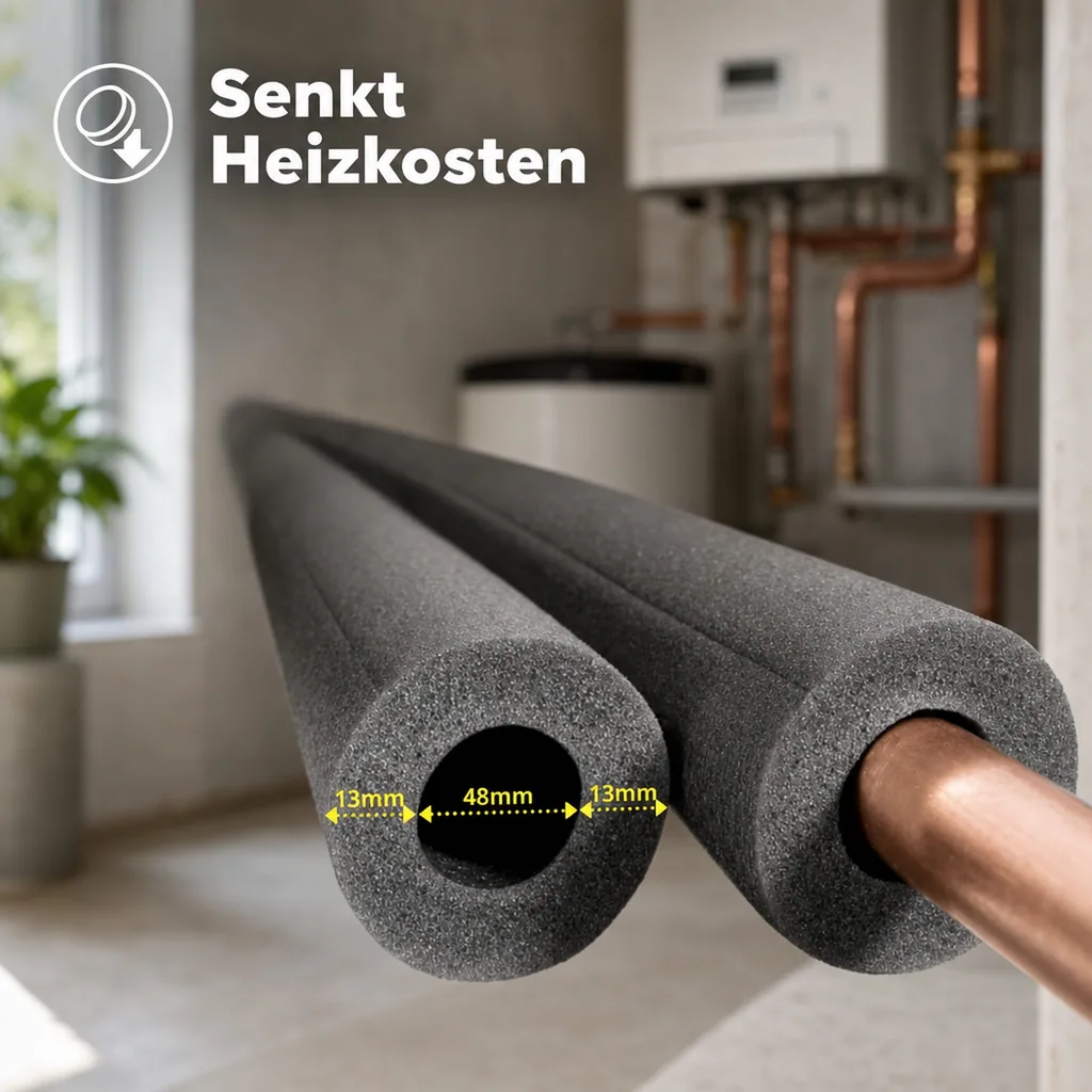 Heizungsrohr Isolierung 2x1m, Isolierschlauch Ø48mm, 13mm Dämmung