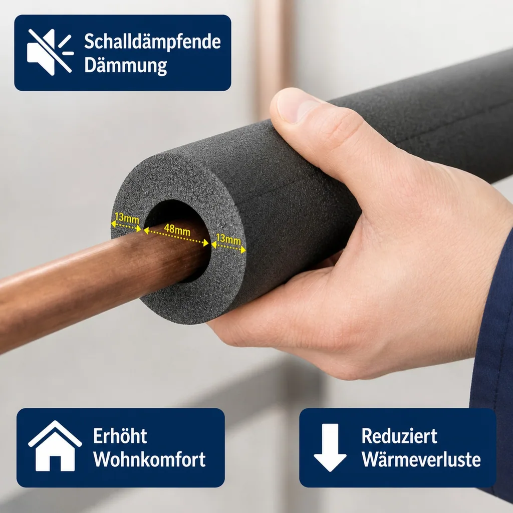 Heizungsrohr Isolierung 2x1m, Isolierschlauch Ø48mm, 13mm Dämmung