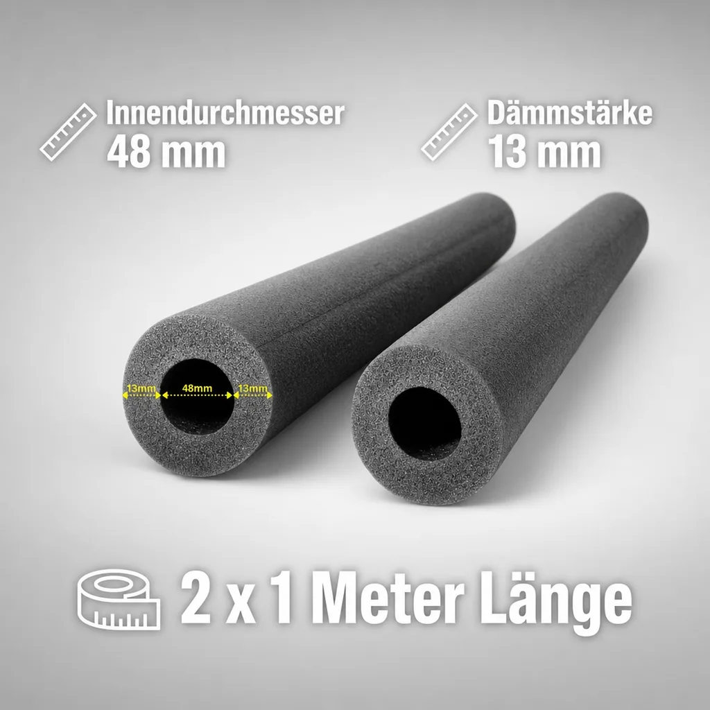 Heizungsrohr Isolierung 2x1m, Isolierschlauch Ø48mm, 13mm Dämmung