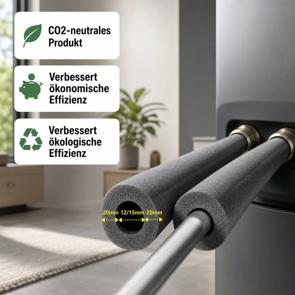 Isolierschlauch 2m, Rohrisolierung Heizung/Sanitär Ø 12/15mm, 20mm Dämmung