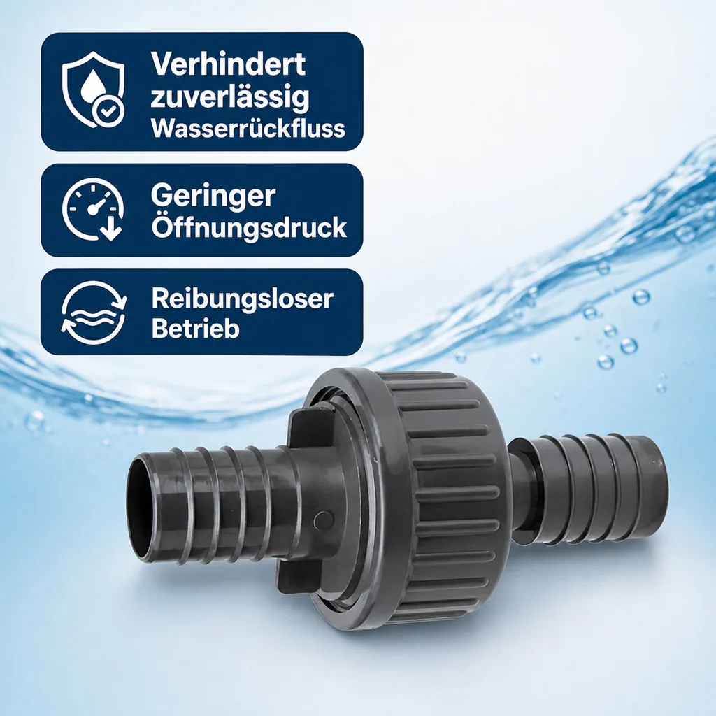 Rückschlagventil 21mm, PVC-U, mit Tüllen, für Schlauch