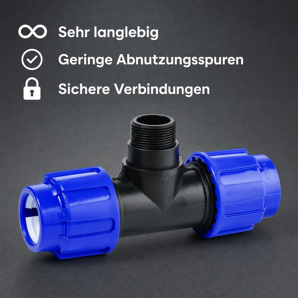 PP PE Rohr Verschraubung T-Stück 20 x 1/2" AG x 20