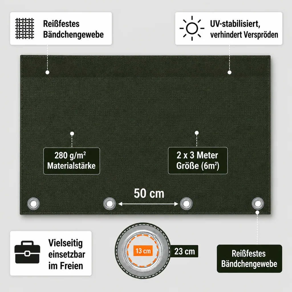 Abdeckplane, 280 g/m², grün, 2x3m (6m²), wasserdicht, reißfest