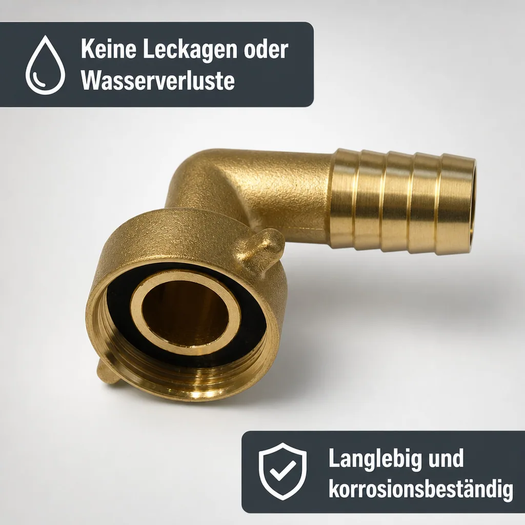 Schlauchverschraubung Messing, 1 Zoll Winkel, 19 mm Schlauchanschluss